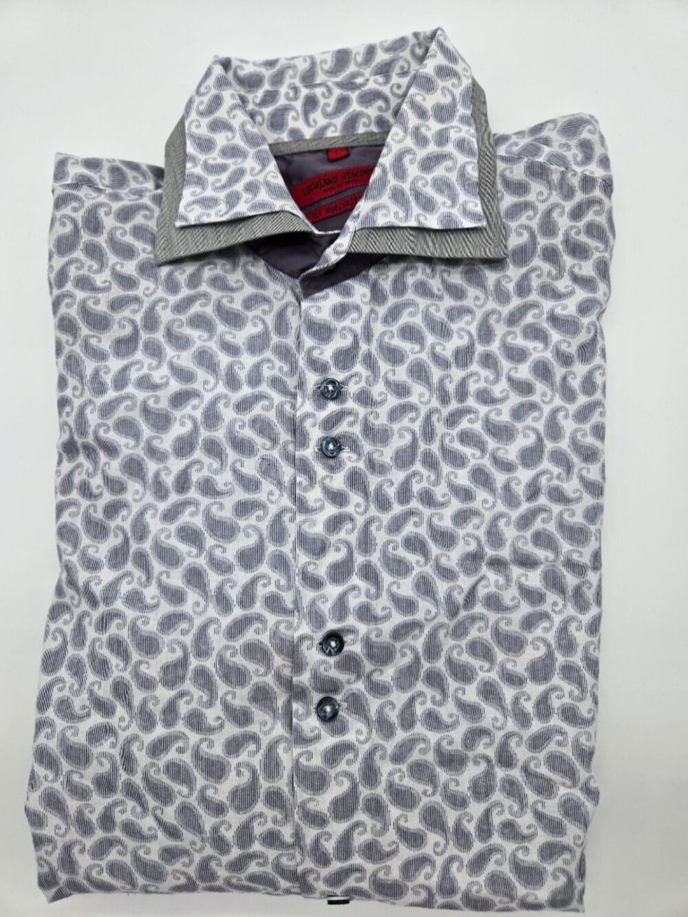 Luchiano Visconti Paisley Dress Shirt Men's Large 2-Ply Mercerized Cotton Button